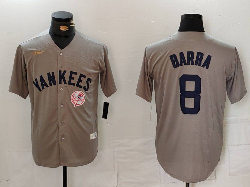 Men New York Yankees #8 Barra Grey Throwback Game 2024 Nike MLB Jersey style 8142